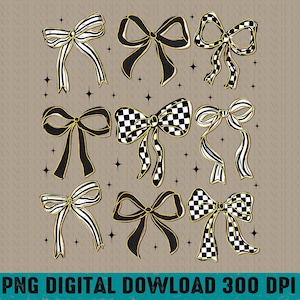 Checkered Coquette Bow Png, Black and White Bow, Retro Png, Preppy Png, Glitter Bow Png, Girly Coquette Png, Trendy Shirt Design