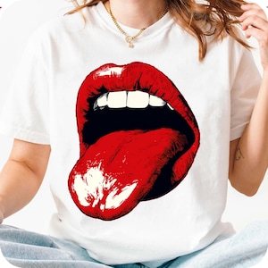 Red Lips Tongue PNG, Bold Mouth Graphic Design, Rock Style Clipart, Pop Art Illustration, Edgy Fashion Aesthetic, Instant Download