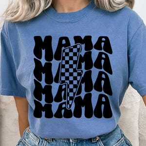 Mama Retro Lightning Bolt PNG, Groovy Kariertes Sublimationsdesign, Trendy Mom Shirt Digital Download