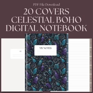 Celestial Boho Digital Notebook | 20 Covers, Dotted, Graph, Sketch Pages (PDF Download)