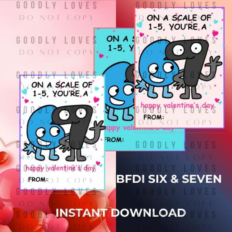 Six & Seven BFDI Battle for Dream Island Valentine Cards | PDF DIGITAL ...
