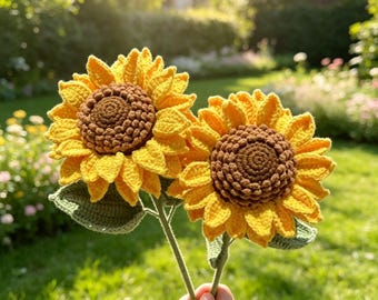 Crochet Sunflower PDF Pattern, Instant Download Beginner Friendly Crochet Flower Tutorial,DIY Knitted Sunflower with Leaf Step by Step Guide