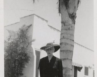 Original Vintage Photo Snapshot Woman by Palm Tree 1943
