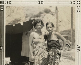 Original Vintage Photo Snapshot Women Wearing Sarongs? at the Beach 1930s