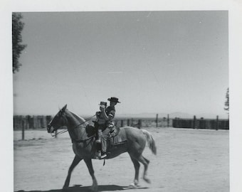 Original Vintage Photo Snapshot Boys Riding Horse 1961