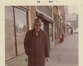 Original Vintage Color Photo Snapshot Older Manon City Town Sidewalk 1963