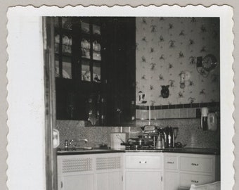 Original Vintage B & W Polaroid Interior Photo Snapshot Kitchen Corner 1960s