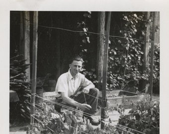 Original Vintage Photo Snapshot Man Outdoors in Garden 1950s