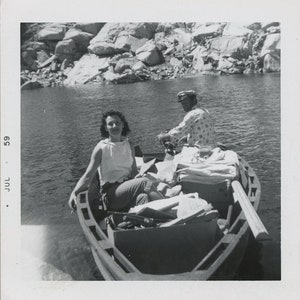Original Vintage Photo Snapshot Man Woman in Boat 1959