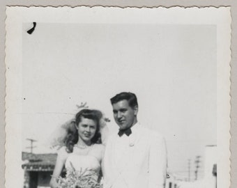 Original Vintage Photo Snapshot Man & Woman Formal Dress Jacket 1950