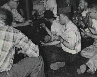 Original Vintage Photo Snapshot Young Men Drinking Smoking Partying 1960s