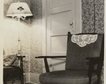 Original Vintage Photo Snapshot Interior Lamp Chair Wall Clock 1930s-40s