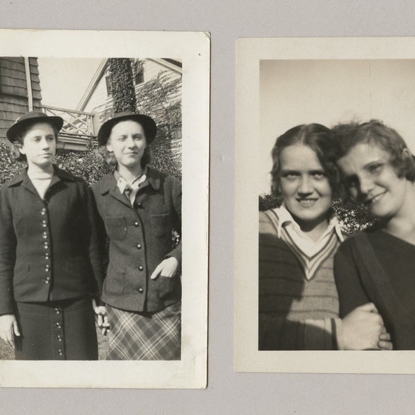 2 Original Vintage Photo Snapshots Young Women Friends 1930s