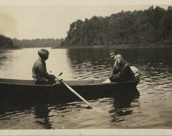 Original Vintage Photo Snapshot Women in Row Boat 1920s