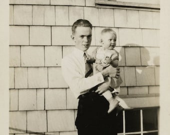 Original Vintage Photo Snapshot Boy Holding Baby 1926