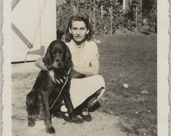 Original Vintage Photo Snapshot Woman & Dog Friends 1938