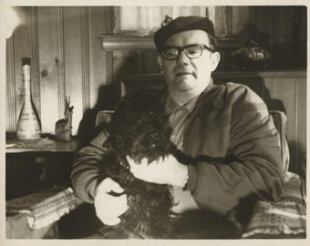Original Vintage Photo Snapshot Man & Dog 1950s