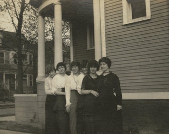 Original Vintage Photo Snapshot Women Pose by House 1910s