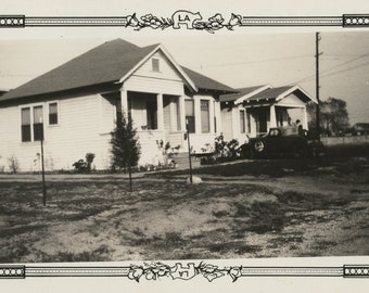 Original Vintage Photo Snapshot Houses Car 1930s