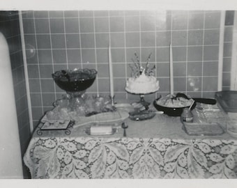 Original Vintage Photo Snapshot Cake Punch Bowl on Table 1940s