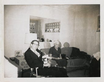 Original Vintage Photo Snapshot Man Woman Mirror in Living Room 1960s