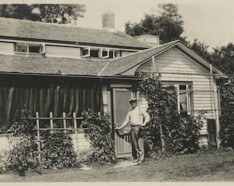 Original Vintage Photo Snapshot Man at Door of House 1920s
