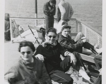 Original Vintage Photo Snapshot Women on Ship's Deck 1950s