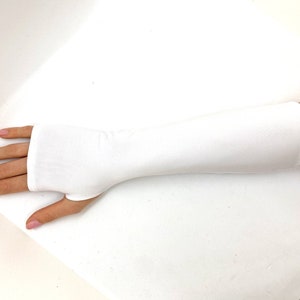 SPF 50 White or Black Stretch Long Fingerless Gloves. One Size Fits All.
