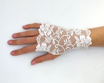 Lace in White, Black, Cream or Blue - Stretch Fingerless Gloves