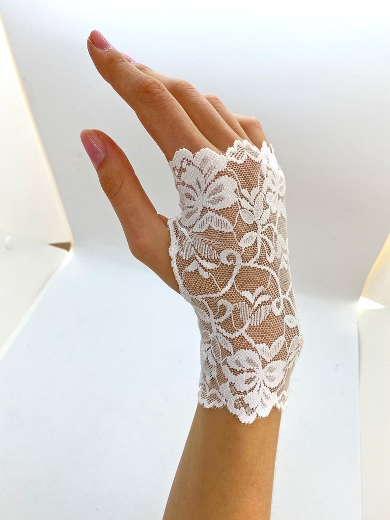 White Stretch Lace Fingerless Gloves. Vintage Influence. One Etsy