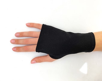 SPF 50 Black or White Stretch Fingerless Gloves. One Size Fits All.