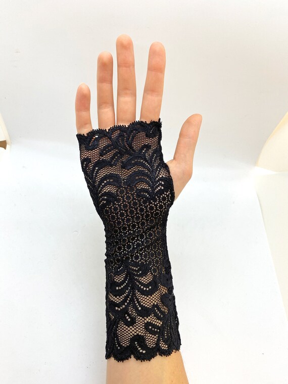 Black Fingerless Gloves - Black Lace Gloves - Victorian