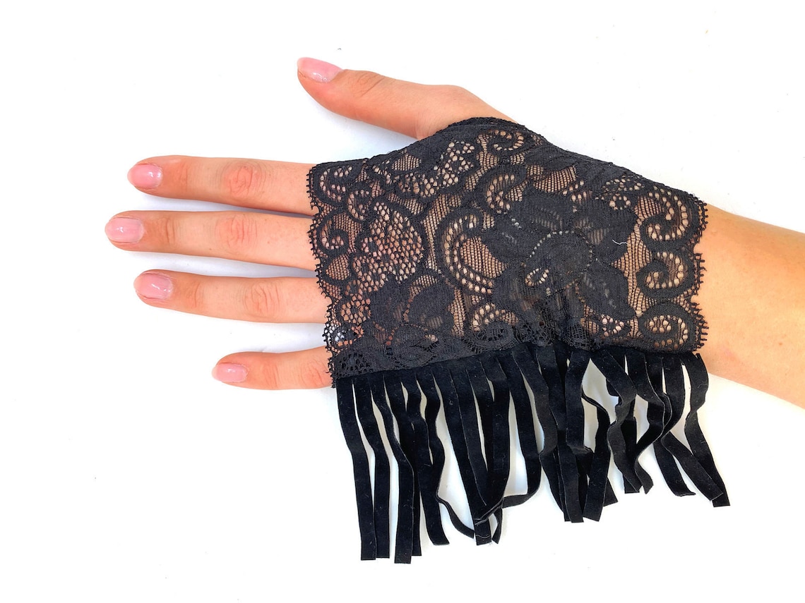 Paire De Gants Mitaines Dentelle Beige – Femme – Taille S – Coton Vintage