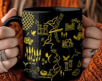 Fourth Wing Mug Dragon Coffee Cup with Basgiath Map Design Bookish Gift for Violet Sorrengail and Xaden Riorson Fantasy Romantasy Fans