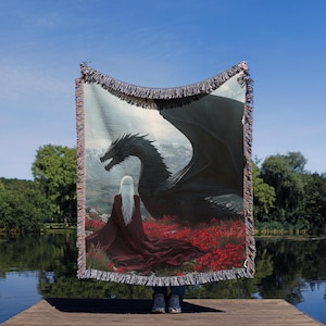 Throne of Glass Woven Blanket Aelin Rowan Dorian Manon & Abraxos Fantasy Book Decor Gift for TOG Fans and Cozy Bookish Reading Vibes