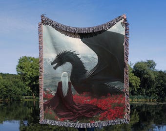 Throne of Glass Woven Blanket Aelin Rowan Dorian Manon & Abraxos Fantasy Book Decor Gift for TOG Fans and Cozy Bookish Reading Vibes
