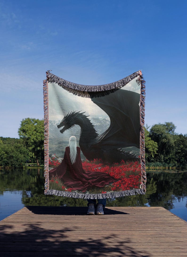 Throne of Glass Woven Blanket Aelin Rowan Dorian Manon & Abraxos Fantasy Book Decor Gift for TOG Fans and Cozy Bookish Reading Vibes image 1