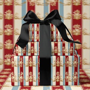 Holiday Gift Wrapping Paper, Elegant Festive Gift Boxes, Perfect Christmas Present Wrap, Vintage Striped Floral Design