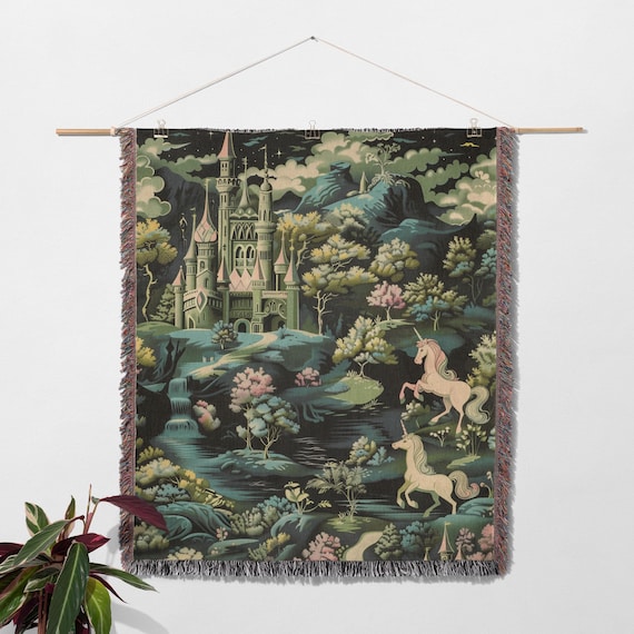 Tapestry Woven Throw Blanket, Medieval Unicorn Cotton Art, Vintage Woven Blanket for Unique Home Decor, Perfect Unicorn Gift