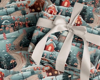 Rol kerstmis inpakpapier kerstdorp leuk vakantie inpakpapier cadeaupapier feestelijke kerstcadeaus cadeaupapier