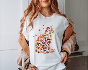 Cottagecore Cat T-Shirt Whimsical Floral Cat Tee Cozy Granola Girl Shirt Aesthetic Goblincore Gift for Green Witch Soft Forestcore Clothes