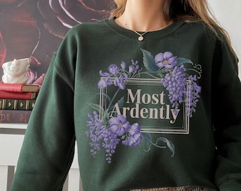 Jane Austen shirt, soft purple sweater featuring literary quotes, ideal gift for proud bookstagrammers and cozy reading days