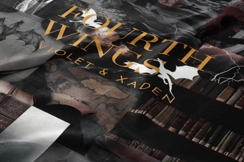 Fourth Wing Book, Violet and Xaden Literary Design, Book Lover Gift, Dark Fantasy Novel Art, Reader Decor, Bookish Aesthetic