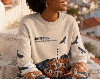 Torre Cesme Knitted Sweater, Throne of Glass Jacquard Jumper, Antica Healer Bookish Gift, Sarah J Maas Fantasy Reader Coastal Knitwear Style