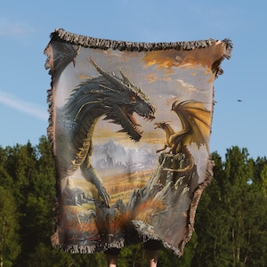 Fourth Wing Dragon Woven Blanket | Bookish Tapestry | Xaden Riorson & Violet Sorrengail Gift | Dragon Blanket | Andarna and Tairn Merch