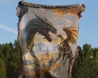 Fourth Wing Dragon Woven Blanket | Bookish Tapestry | Xaden Riorson & Violet Sorrengail Gift | Dragon Blanket | Andarna and Tairn Merch