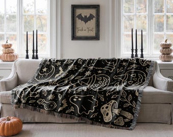 Halloween Blanket Tapestry Blanket Comfy Blanket Whimsigoth Decor Spooky Blanket Witchy Blanket Cozy Home Decor Book Lover Gift