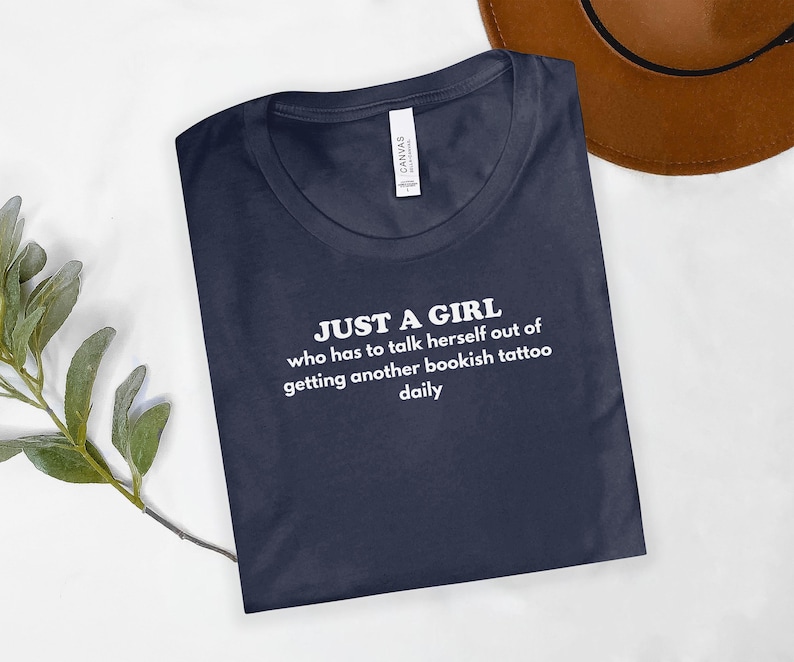 Just a Girl Bookish Tattoo T-Shirt, Book Lover Shirt, Reading Enthusiast Tee, Literary Humor Clothing, Bookworm Gift, Funny Reader Top