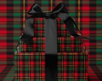 Rollo de papel de regalo navideño a cuadros, papel de regalo navideño, papel de regalo festivo, regalos navideños, envoltura de regalos festivos