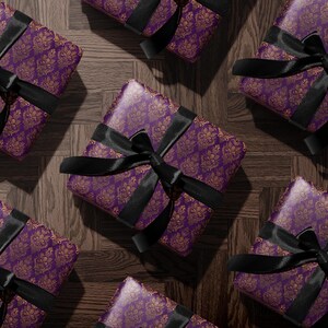 Purple and Black Gift Wrapping Paper, Elegant Gift Wrap with Ribbon, Luxurious Present Packaging, Perfect for Special Occasions, Birthday